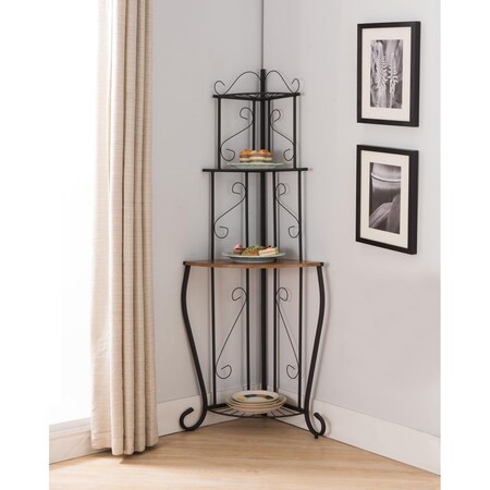 Deluxdesigns 19 x 19 x 64 in. Metal & Wood Veneer Kitchen Rack - Black with Walnut DE2589286